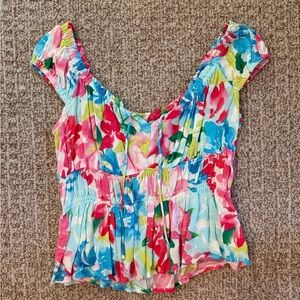 Old Navy Multicolor Floral Peplum Blouse - Pink, Blue & Green